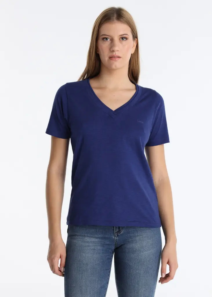 Camiseta de algodon  con doble cuello azul lois 