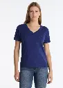Camiseta de algodon  con doble cuello azul lois 