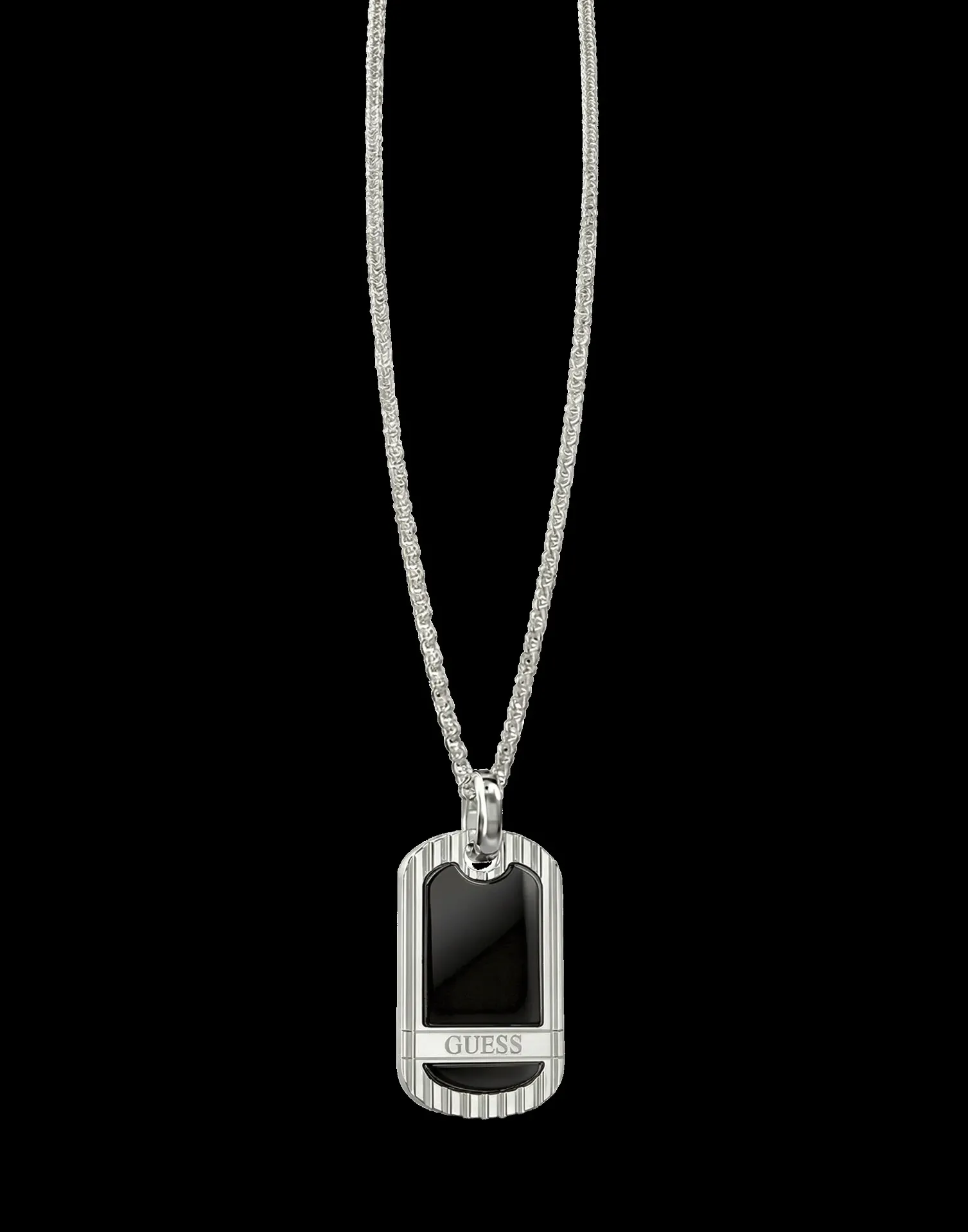 Colgante plateado con chapa Guess