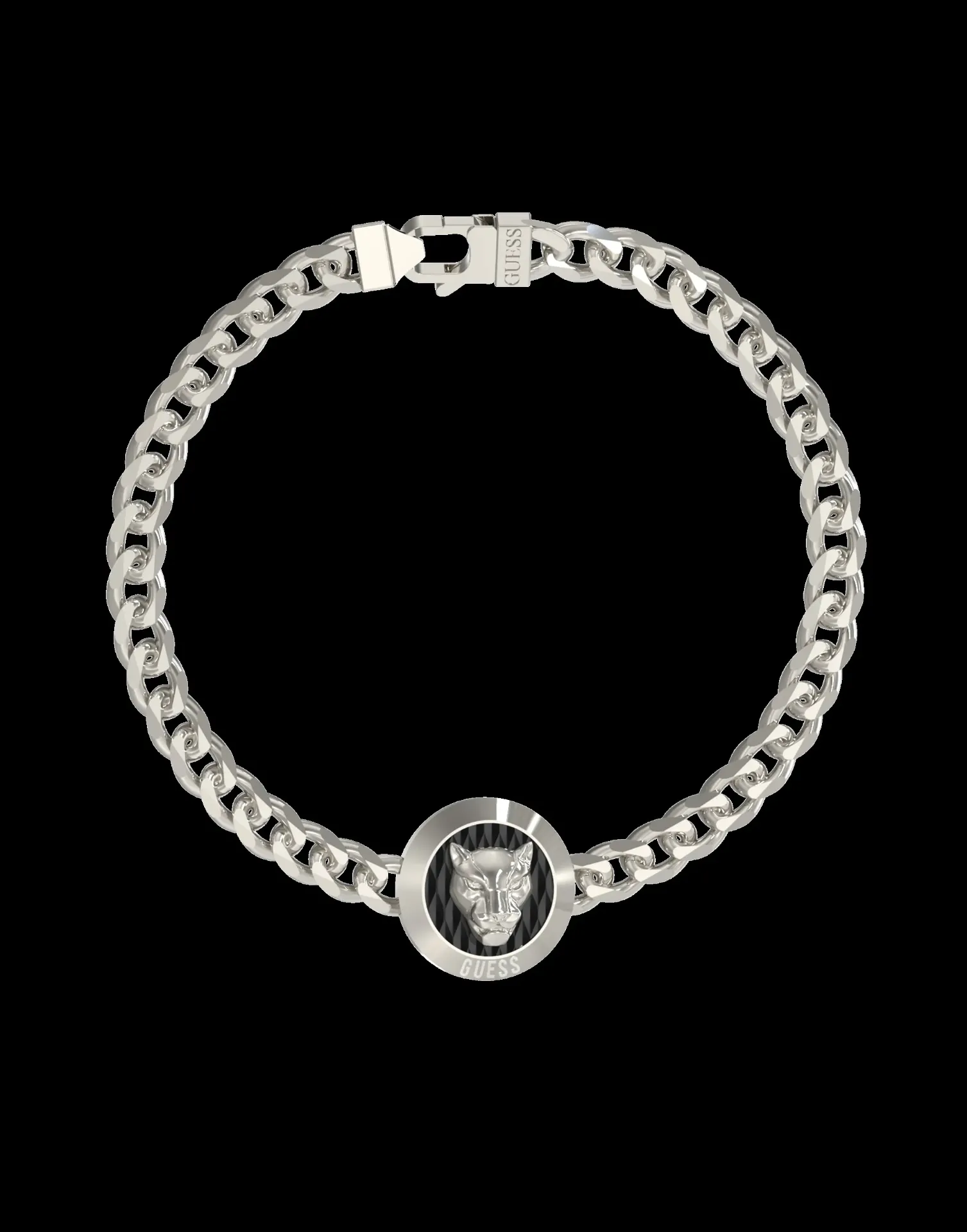 Brazalete guess plateado leon negro